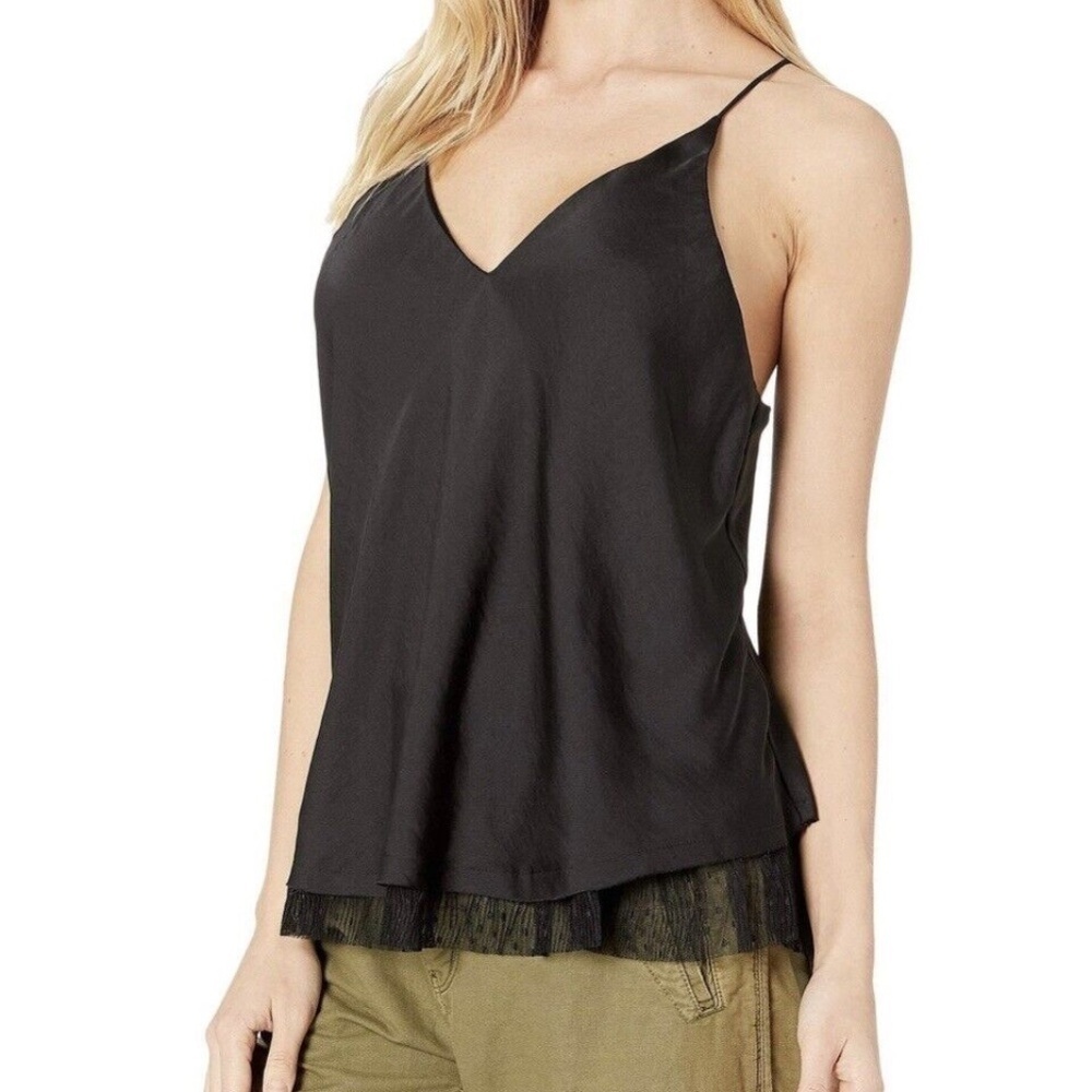 FREE People Intimately One I Love Cami Tiered Tank Top Black Swiss Dot Size XS